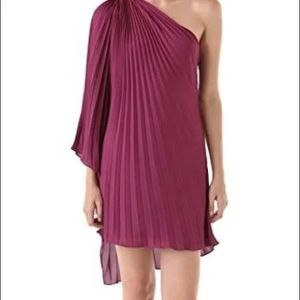 Halston Heritage One Shoulder Pleated Cocktail Dress- Medium
